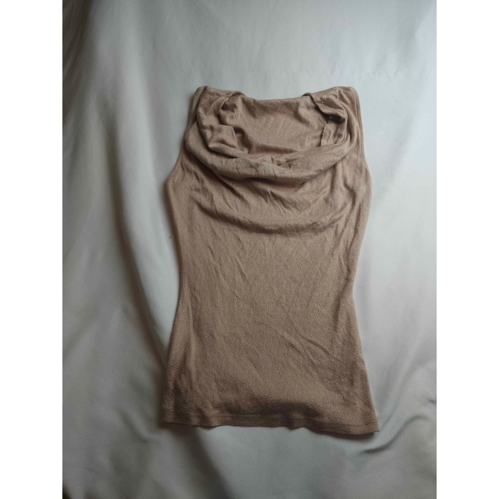 Michael Stars Cowl Neck Sleeveless Metallic Knit Top Rose Gold OS